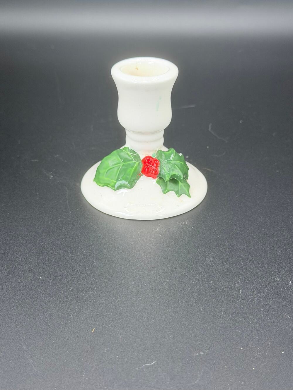 Vintage Lillian Vernon Korea Ceramic Christmas Candle Holder Holly Berries